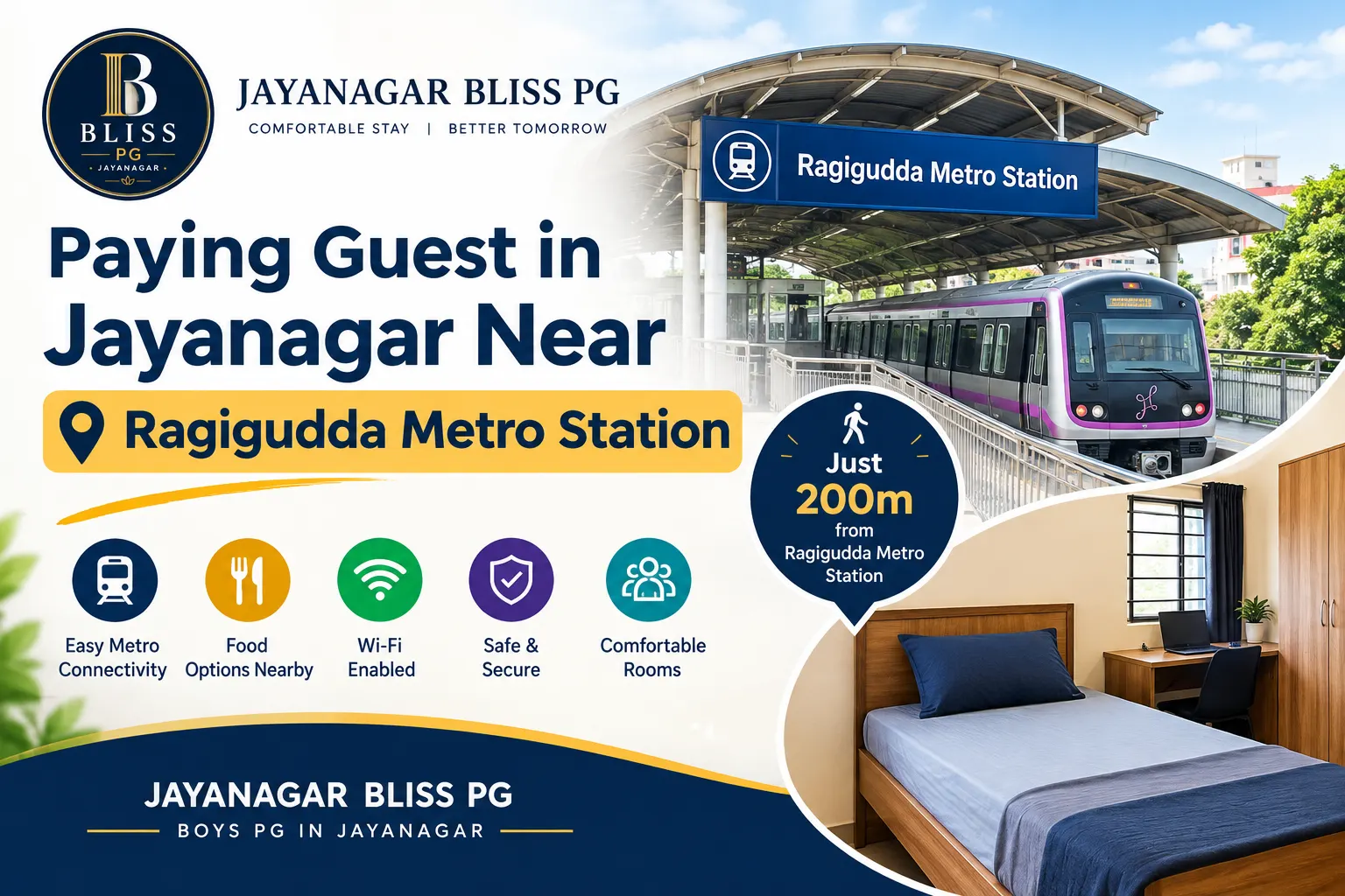 Paying guest in Jayanagar near Ragigudda metro Station